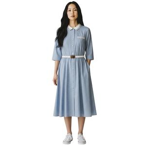 VTG Alison J. Midi Dress Womens Sz‎ 12 Blue White Plaid 3/4 Sleeve Cottagecore